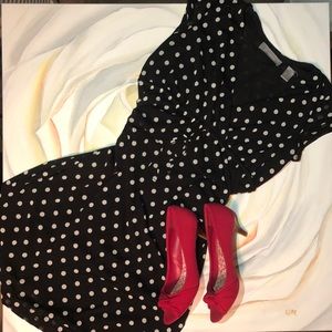 Liz Claiborne black and white polka dot dress medi